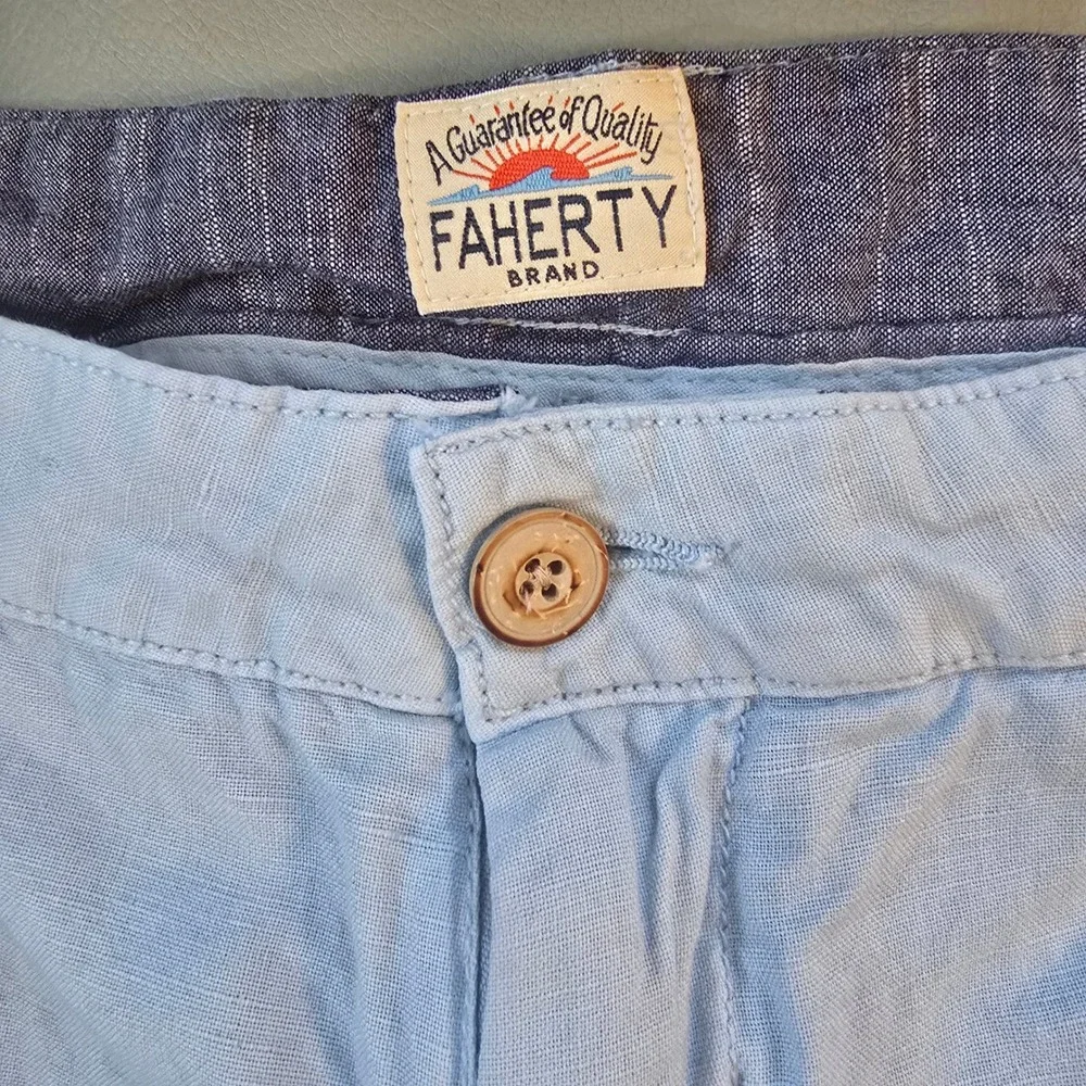 Faherty Brand Mens Light Blue‎ Linen Cotton Blend Shorts Size 42 MBC0007LBL